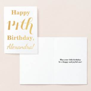 Simple Gold Foil 14th Birthday + Custom Name Foil Card