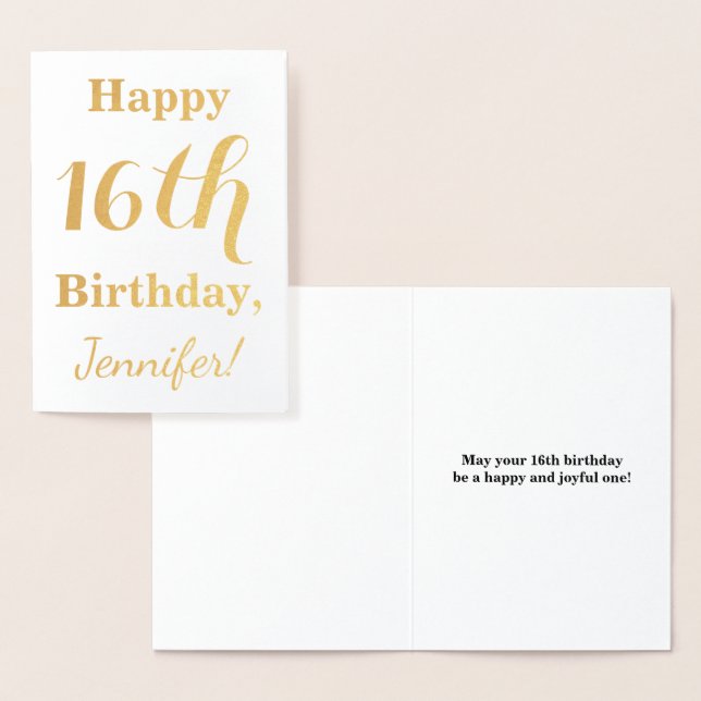 Simple Gold Foil 16th Birthday + Custom Name Foil Card (Display)