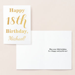 Simple Gold Foil 18th Birthday + Custom Name Foil Card