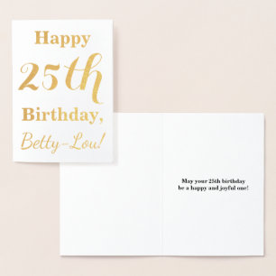 Simple Gold Foil 25th Birthday + Custom Name Foil Card