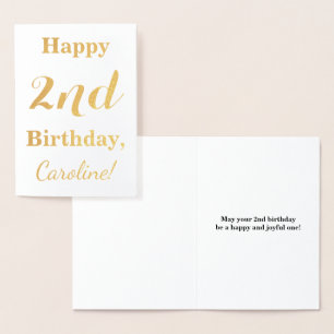 Simple Gold Foil 2nd Birthday + Custom Name Card