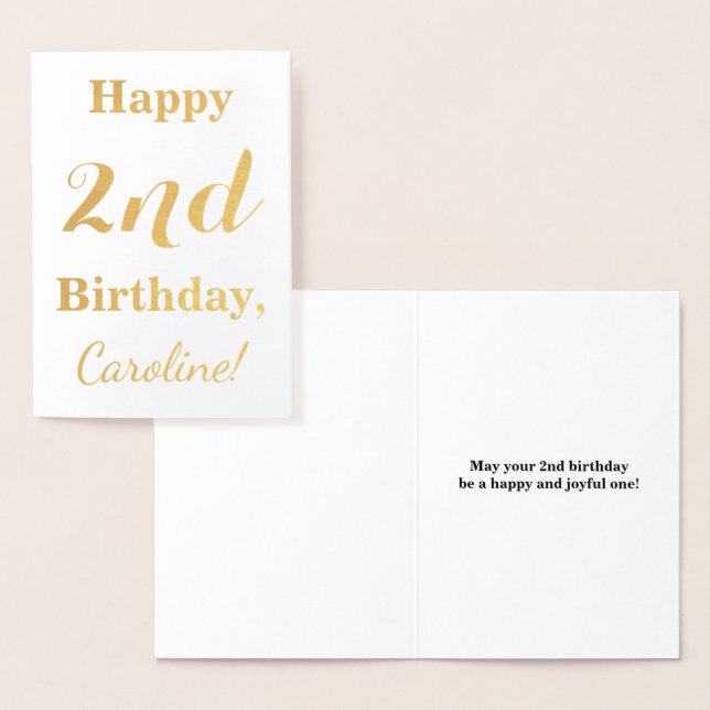 Simple Gold Foil 2nd Birthday + Custom Name Card (Display)