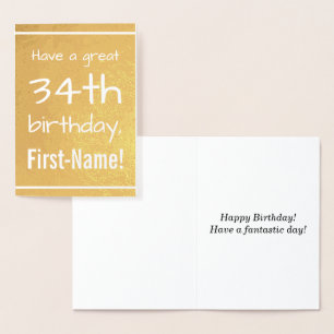 Simple Gold Foil 34th Birthday Greeting Card