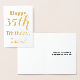 Simple Gold Foil 35th Birthday + Custom Name Foil Card