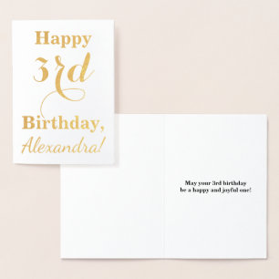 Simple Gold Foil 3rd Birthday + Custom Name Foil Card