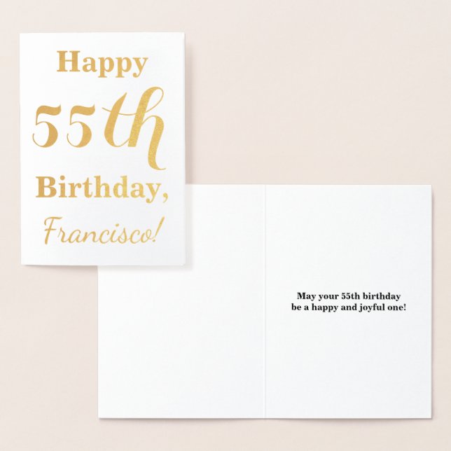 Simple Gold Foil 55th Birthday + Custom Name Foil Card (Display)