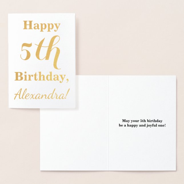Simple Gold Foil 5th Birthday + Custom Name Foil Card (Display)