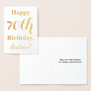 Simple Gold Foil 70th Birthday + Custom Name Foil Card