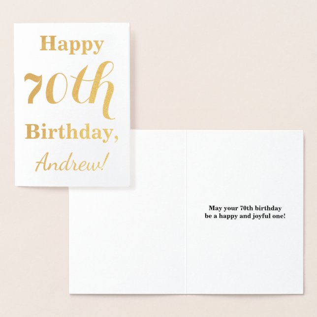 Simple Gold Foil 70th Birthday + Custom Name Foil Card (Display)