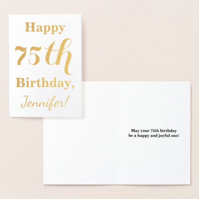 Simple Gold Foil 75th Birthday + Custom Name Card (Display)