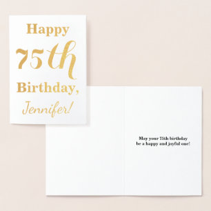 Simple Gold Foil 75th Birthday + Custom Name Foil Card
