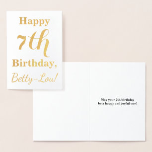 Simple Gold Foil 7th Birthday + Custom Name Foil Card