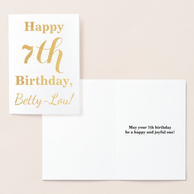 Simple Gold Foil 7th Birthday + Custom Name Foil Card (Display)