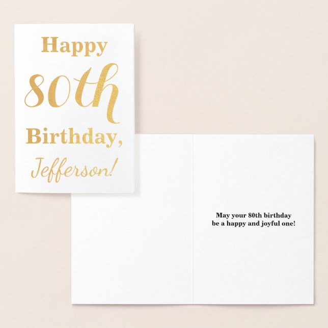 Simple Gold Foil 80th Birthday + Custom Name Foil Card (Display)
