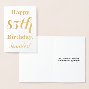 Simple Gold Foil 85th Birthday + Custom Name Card