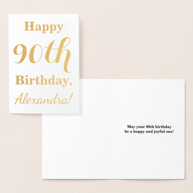 Simple Gold Foil 90th Birthday + Custom Name Foil Card (Display)