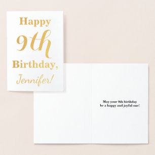 Simple Gold Foil 9th Birthday + Custom Name Foil Card