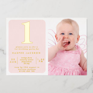 Simple Gold Foil & Blush 1st Birthday Photo