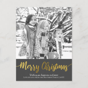 Simple Gold Foil Christmas Family Photo Holiday Postcard