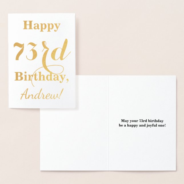 Simple Gold Foil "HAPPY 73rd BIRTHDAY" + Name Card (Display)
