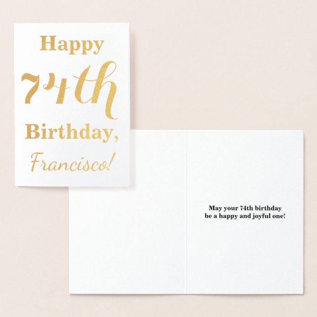 Simple Gold Foil "HAPPY 74th BIRTHDAY" + Name Foil Card (Display)