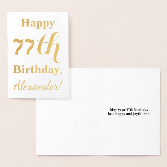 Simple Gold Foil "HAPPY 77th BIRTHDAY" + Name Card (Display)