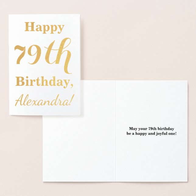 Simple Gold Foil "HAPPY 79th BIRTHDAY" + Name Card (Display)