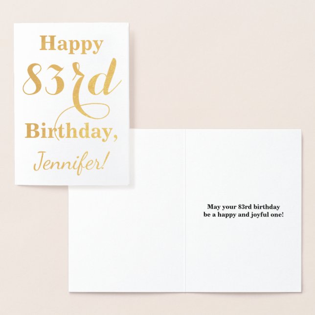 Simple Gold Foil "HAPPY 83rd BIRTHDAY" + Name Foil Card (Display)