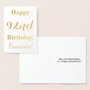 Simple Gold Foil "HAPPY 92nd BIRTHDAY" + Name Foil Card