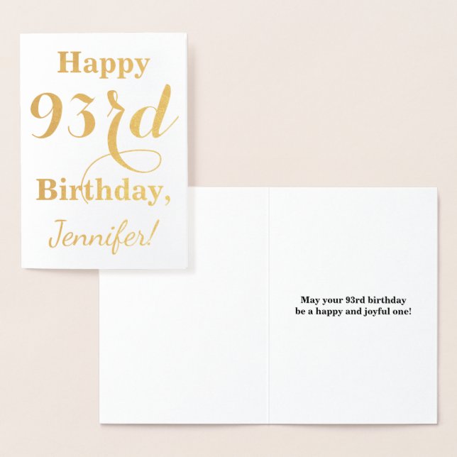Simple Gold Foil "HAPPY 93rd BIRTHDAY" + Name Foil Card (Display)