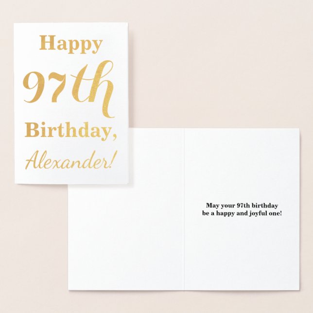 Simple Gold Foil "HAPPY 97th BIRTHDAY" + Name Foil Card (Display)