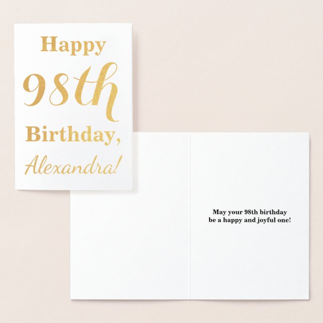 Simple Gold Foil "HAPPY 98th BIRTHDAY" + Name Card (Display)