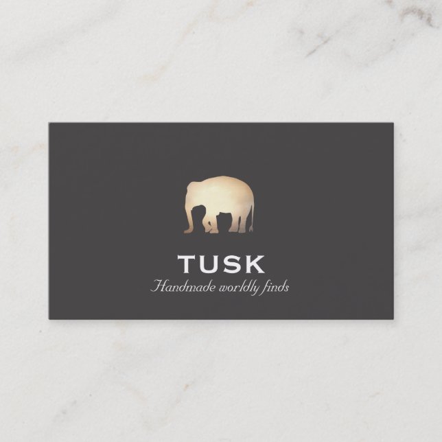 Simple Gold Foil Look Elephant Black Business Card (Front)