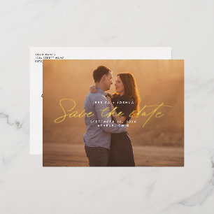 Simple Gold Foil Script Overlay Save the Date Foil Invitation Postcard