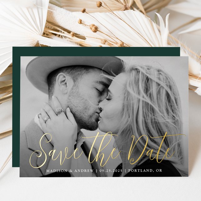 Simple Gold Foil Script Photo Save the Date (Creator Uploaded)