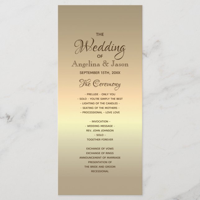 Simple Gold Foil Wedding Programme (Front)