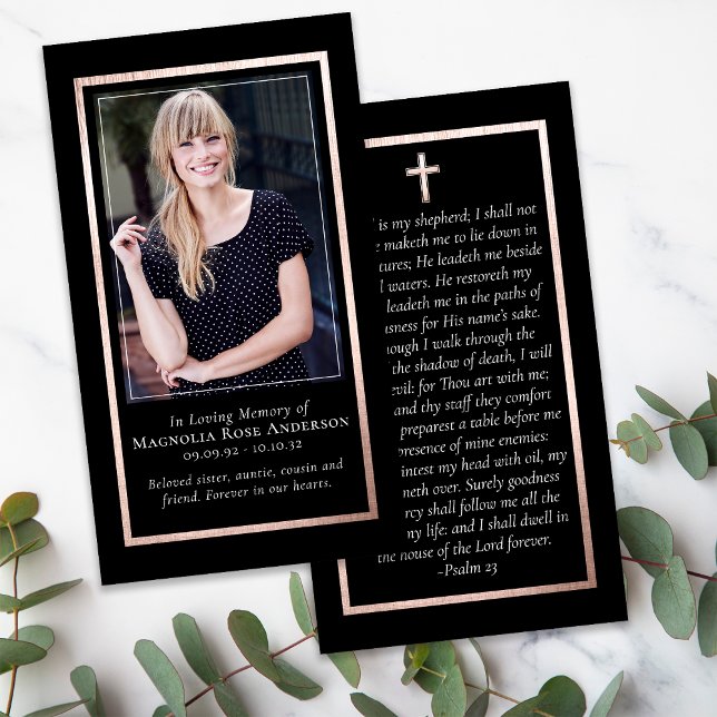 Simple Gold Frame Cross Memorial Prayer Card (Creator Uploaded)