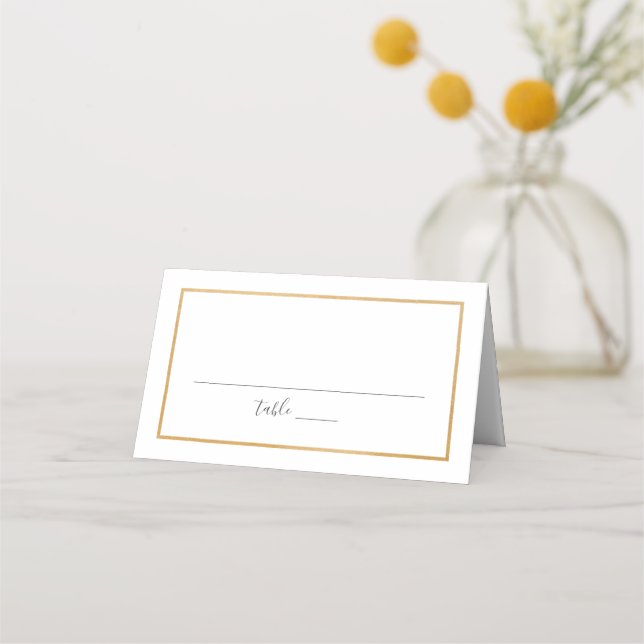 Simple Gold Frame Wedding Reception Place Card (Front)
