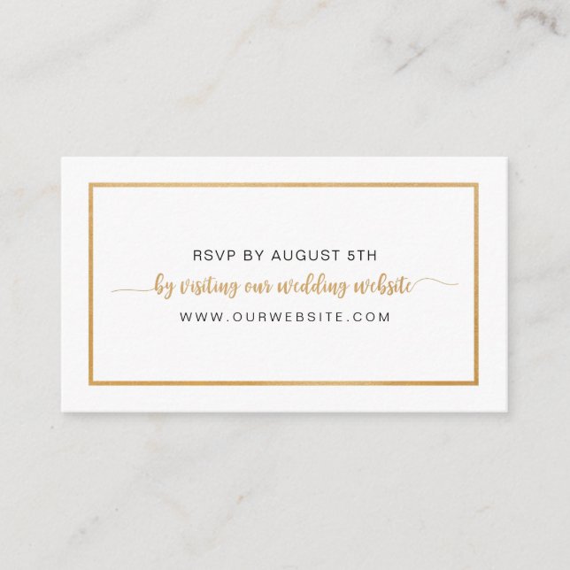 Simple Gold Frame wedding RSVP online card (Front)