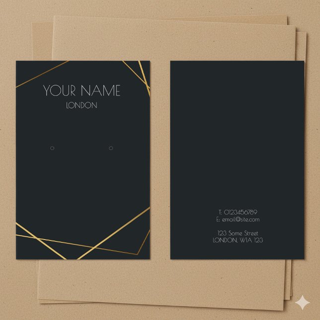 Simple gold geometric earring display card (Simple gold geometric earring dark display card.)