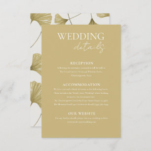 Simple Gold Ginkgo Leaf Wedding Details Enclosure Card