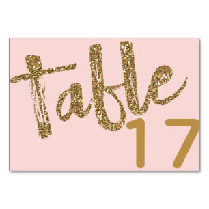 Simple Gold Glitter Blush Pink Table Number Card