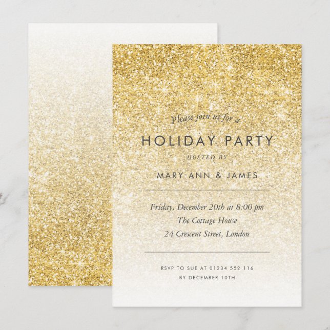Simple Gold Glitter Holiday Party  Invitation (Front/Back)