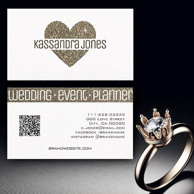 Simple Gold Glitter Love Heart Shape White Chic Business Card (Creator Uploaded)