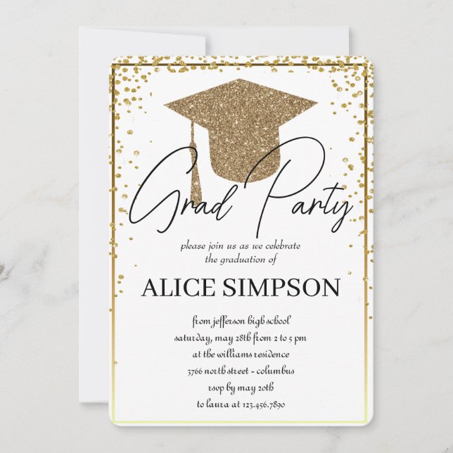 Simple  gold Graduation Party Invitations (Front)