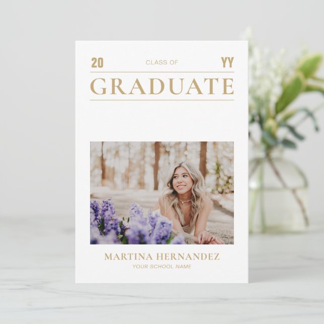 Simple Gold Graduation Photo Announcement (Standing Front)