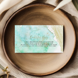 Simple Gold & Green Baby Shower Book Request Enclosure Card