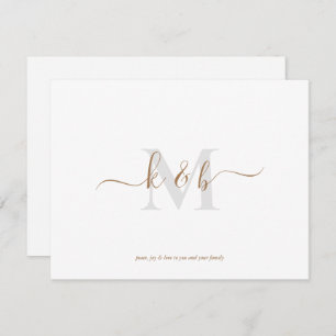 Simple Gold & Grey Monogram Scripture Christmas  Card
