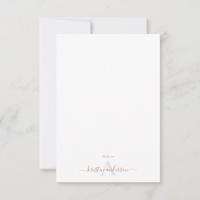 Simple Gold & Grey Script Monogram White Funeral   Thank You Card (Front)