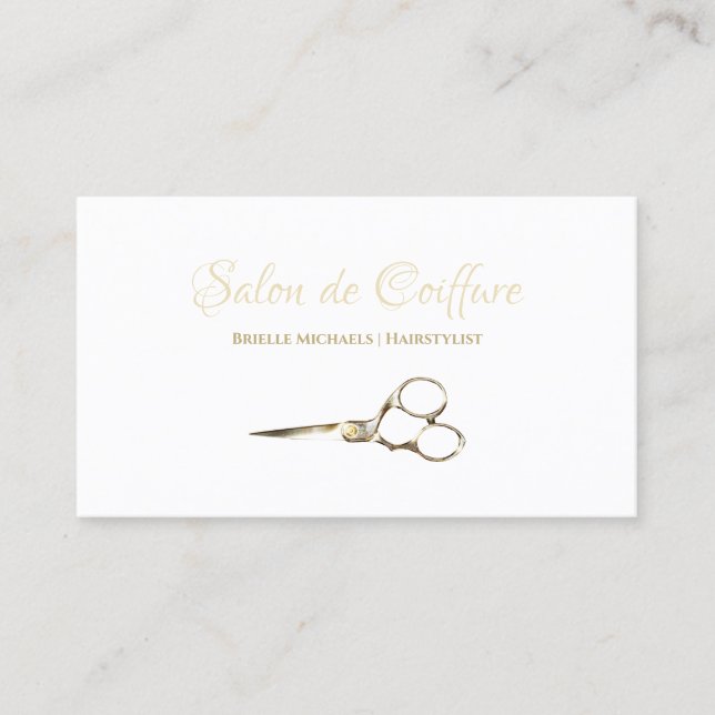 Simple Gold Hairstylist Scissors Hair Salon Business Card (Front)